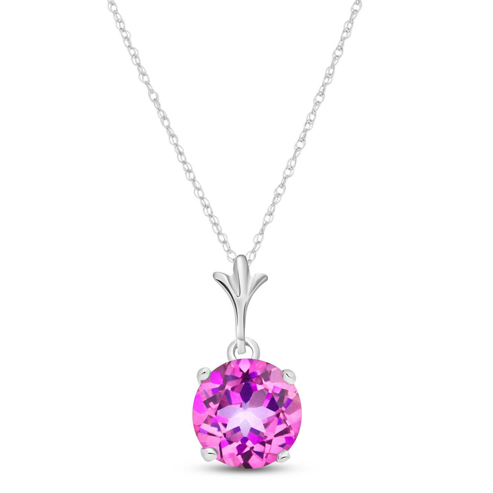 14K. SOLID GOLD NECKLACE WITH NATURAL PINK TOPAZ (White Gold)